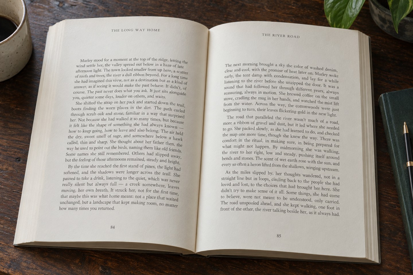 Open book with distinct running heads above the left and right text pages
