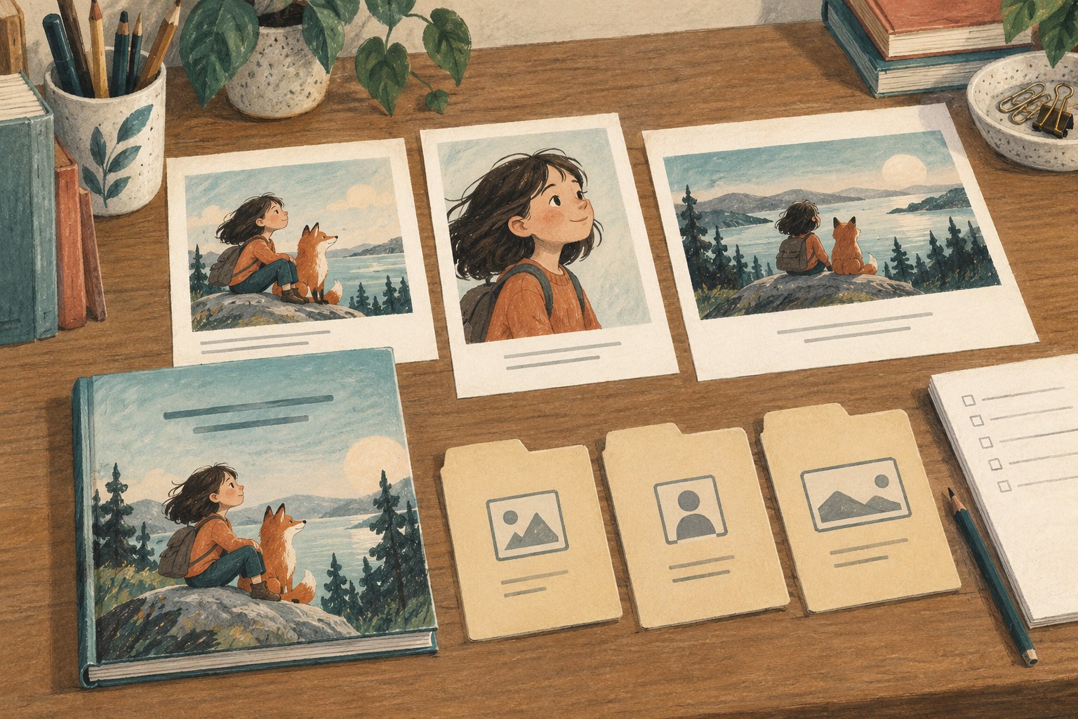 Illustration of cover, portrait and banner assets prepared for sharing.