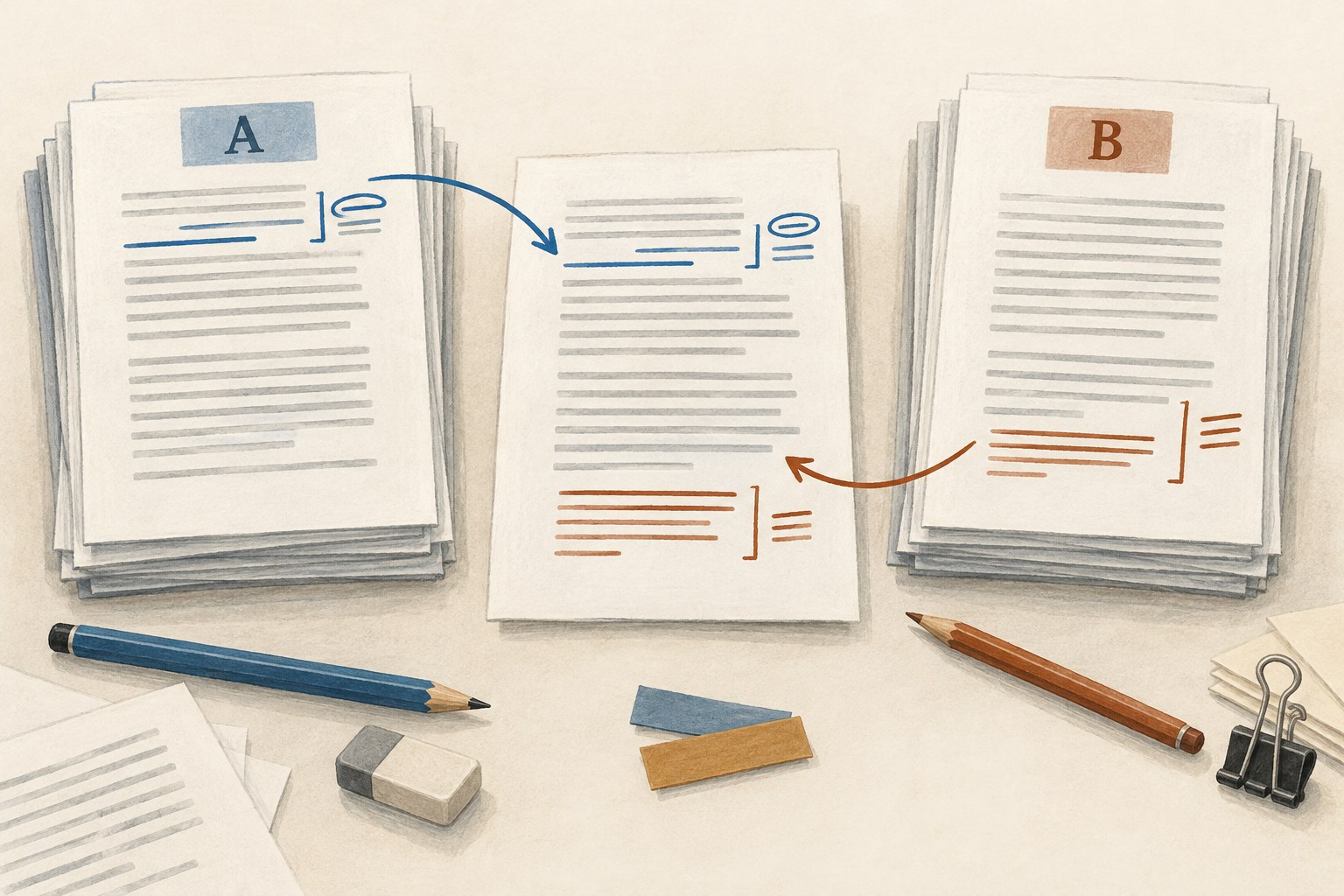 Illustration of two conflicting draft versions preserved for comparison.
