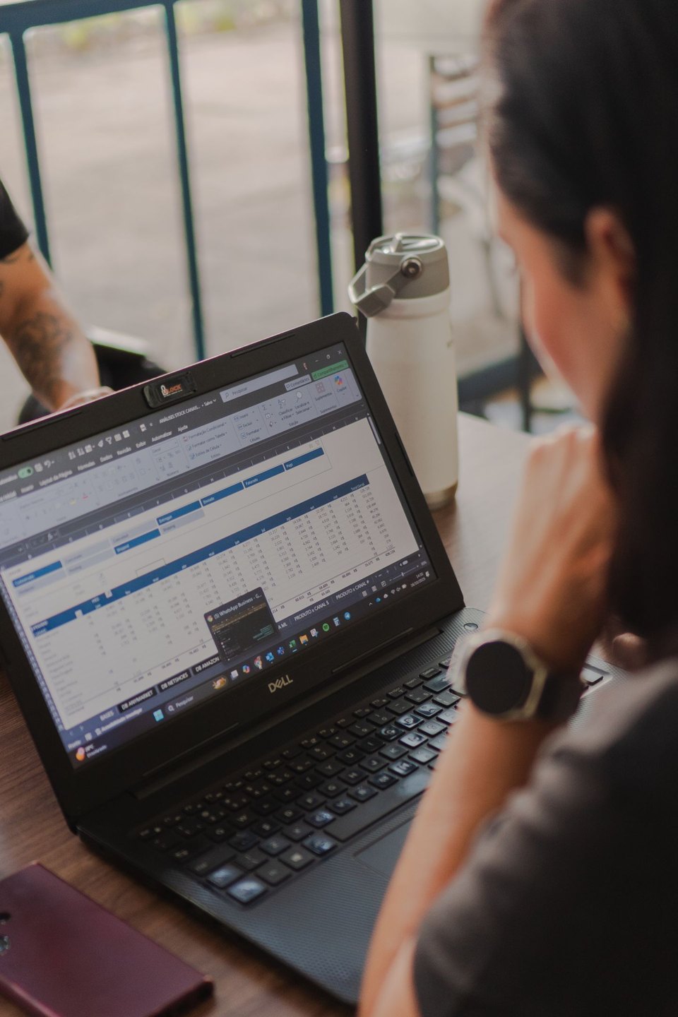 A person reviewing a spreadsheet on a laptop.